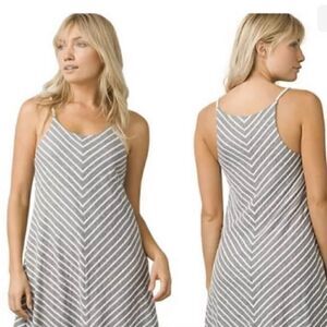 Prana Seacoast Halter Swing Mini Trapeze Dress Striped Summer Black White Medium